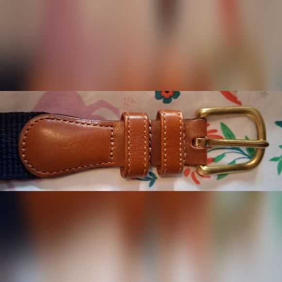 EUC Vintage Y2K Coach Navy Linen & Tan Leather Casual Prep Everyday Belt 39in - Picture 2 of 5
